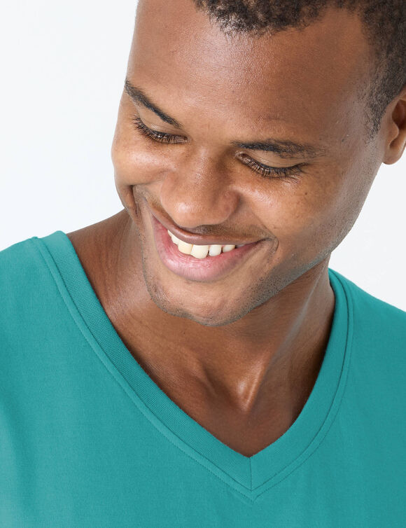T-shirt met V-hals en korte mouwen &ndash; set van 3 (aqua + watergroen + bruin)