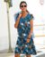 Robe imprimé tropical - décolleté macramé (bleu grisé)
