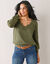 Pull détails ajourés, maille perlée (kaki)