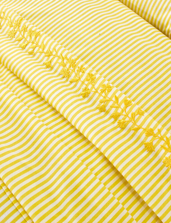 Linge de lit Faustine en coton imprim&eacute; (jaune)