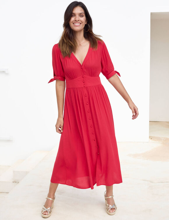 Robe longue &eacute;vas&eacute;e unie, viscose cr&eacute;pon (rouge)