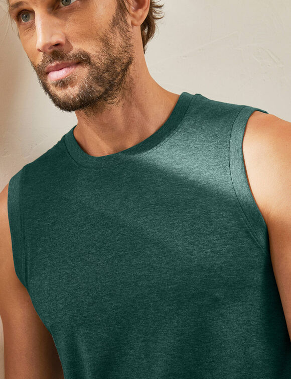 Mouwloos T-shirt met ronde hals - set van 3 (chiné azuurblauw + linde + groen)
