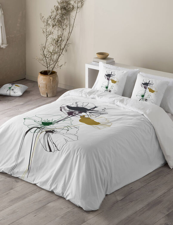 Linge de lit Coquelicot en coton imprimé (blanc)