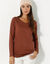 Effen T-shirt met ronde hals en lange mouwen (chocolade)