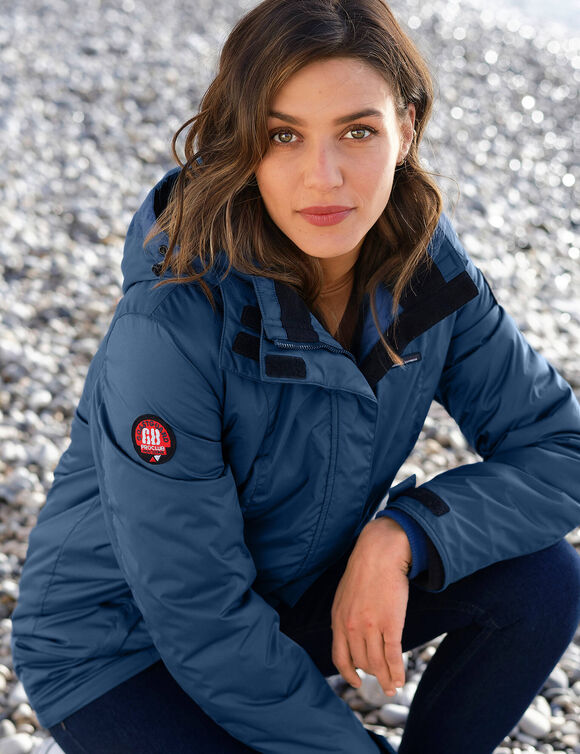 Parka imperméable doublée polaire unie (bleu grisé)