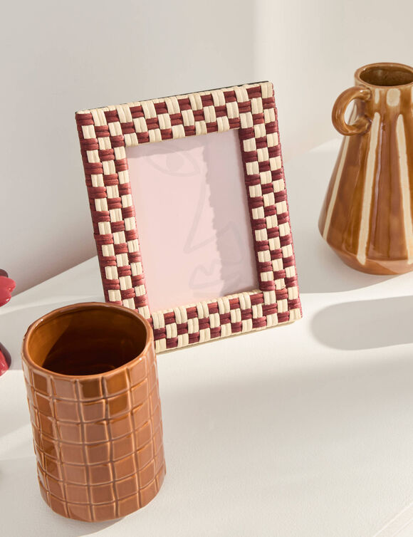 Cadre photo rotin tress&eacute; (bordeaux/ecru)