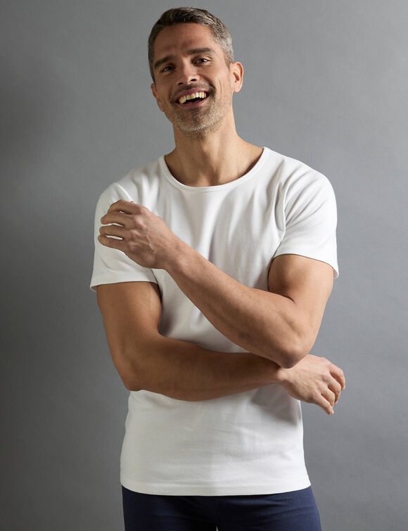 T-shirt sous-vêtement homme col rond manches courtes chaleur douce - lot de 2 (blanc)
