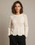Pull col rond, manches longues pagodes, maille ajour&eacute;e (beige)