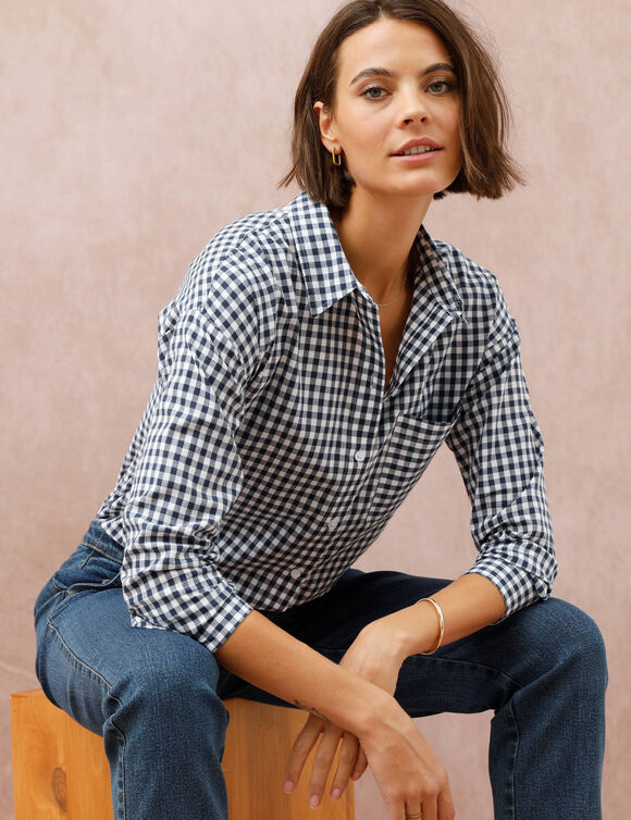 Chemise &agrave; carreaux vichy bicolore (marine / blanc)