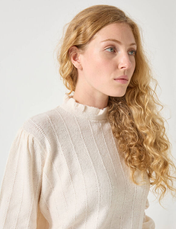Pull frisottis maille effet rayée (écru)
