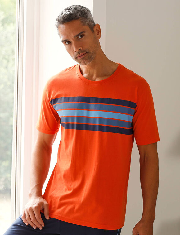 T-shirt pyjama manches courtes rayures coton  (orange)
