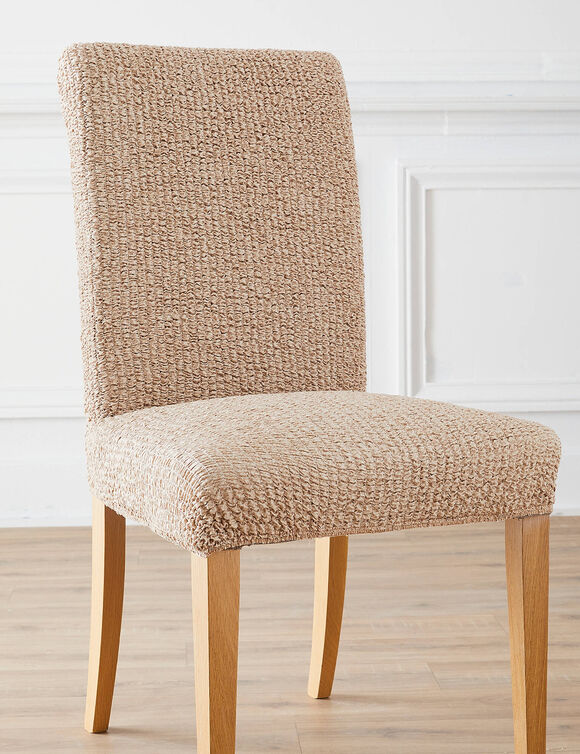 Housse microfibre bi-extensible gaufrée spéciale chaise  (beige)