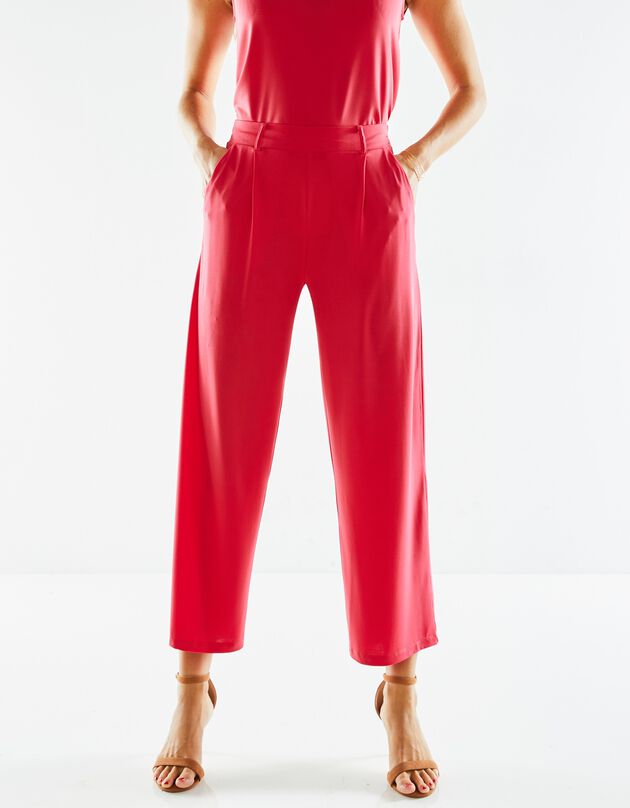 Pantalon large raccourci, maille fluide stretch (rose)