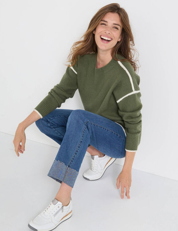 Pull bicolore en maille moelleuse  (kaki)