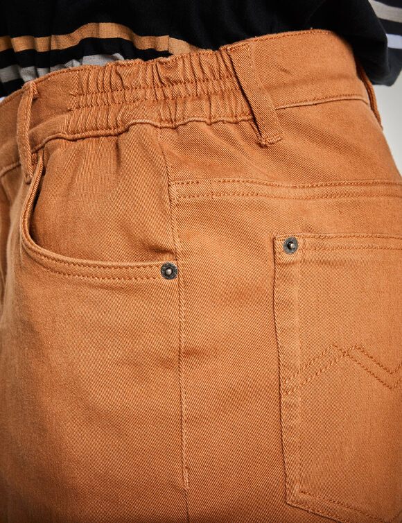 Bermuda 5 poches stretch ceinture élastiquée côtés (caramel)