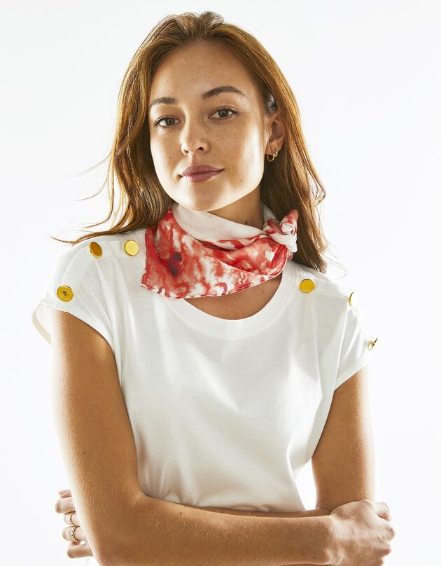 Foulard Annette Messager fabriqué en France, 48x48 cm - coton biologique (wit / rood)