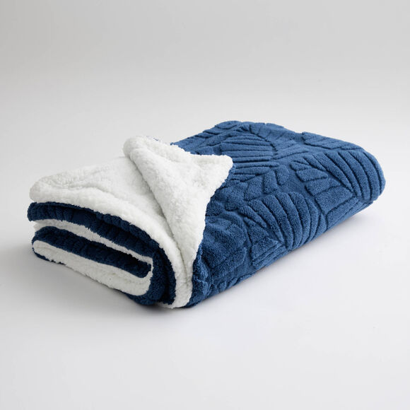 Fleece-plaid met reli&euml;f, voelt aan als pluche (marineblauw)