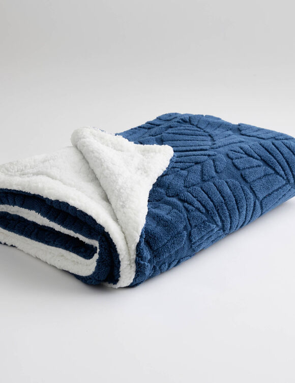 Plaid polaire reli&eacute;f&eacute;, toucher peluche (bleu marine)