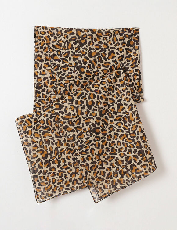 Foulard motif l&eacute;opard voile de coton (beige)