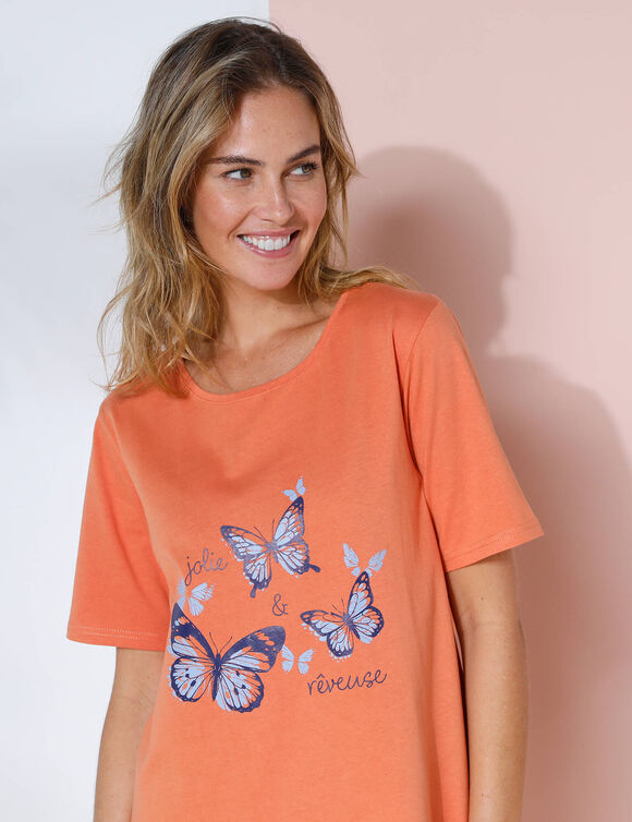 Chemise de nuit courte imprimée "papillons"  (orange)