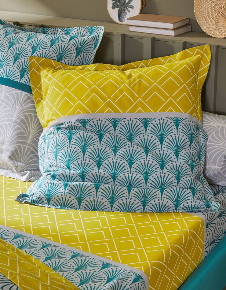 Linge de lit Eddy en coton à motifs graphiques (vert)