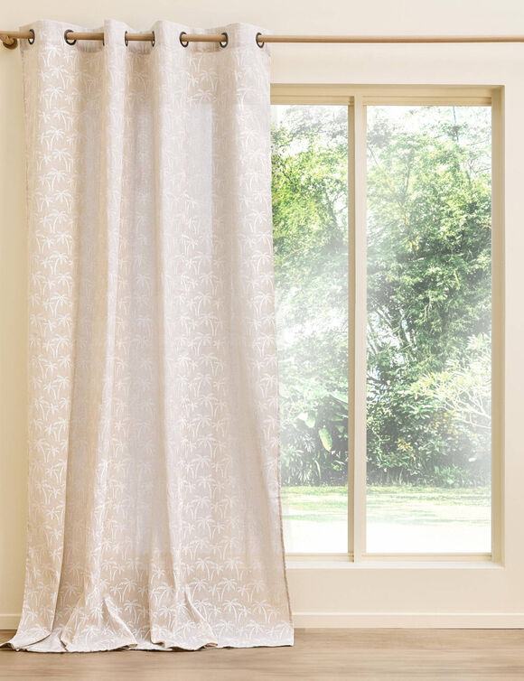 Rideau &agrave; &oelig;illets, motif palmiers (blanc / naturel)