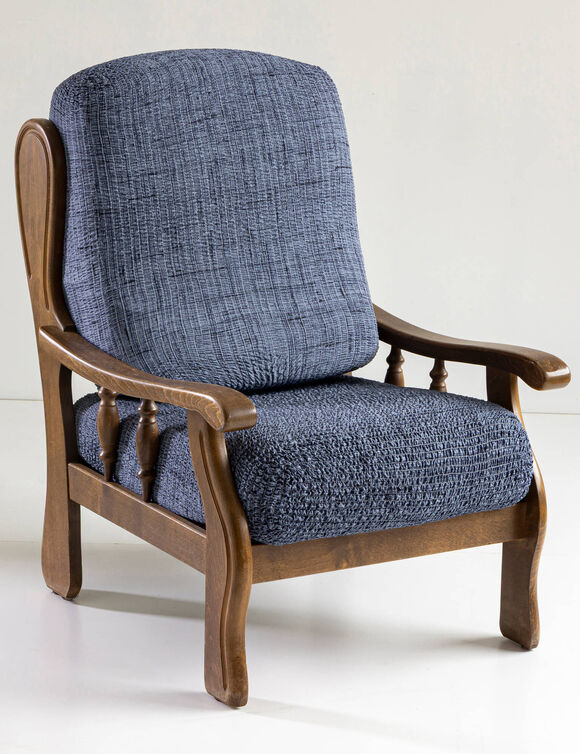Housse microfibre bi-extensible effet faux uni sp&eacute;ciale fauteuil rustique  (bleu)