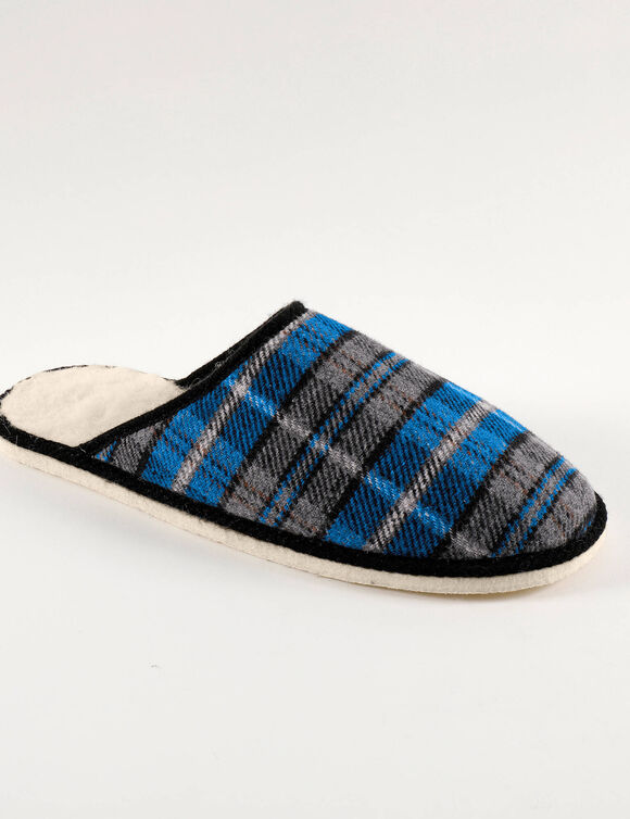 Mules homme silencieuses fourrées laine (carreaux marine)