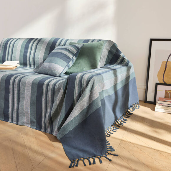 Veelkleurig artisanaal geweven sprei of plaid (marineblauw)
