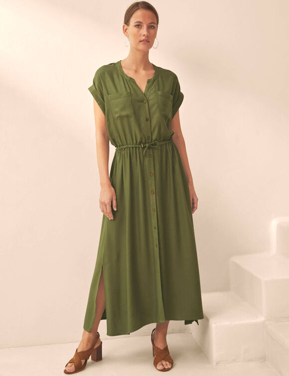 Robe saharienne unie boutonn&eacute;e (kaki)