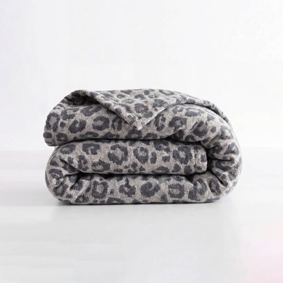 Couverture jacquard l&eacute;opard 450 g/m&sup2; (gris)