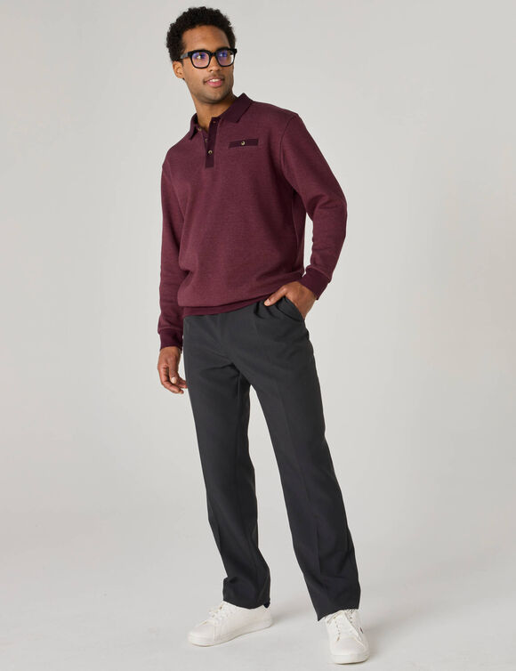 Polo bicolore maille chaude, manches longues (bordeaux)