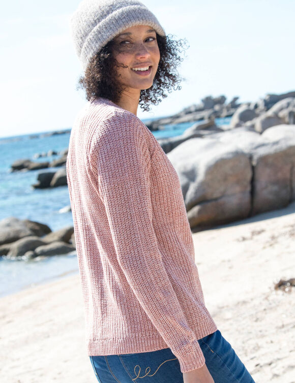 Gilet boutonné en maille anglaise (bois de rose chiné)
