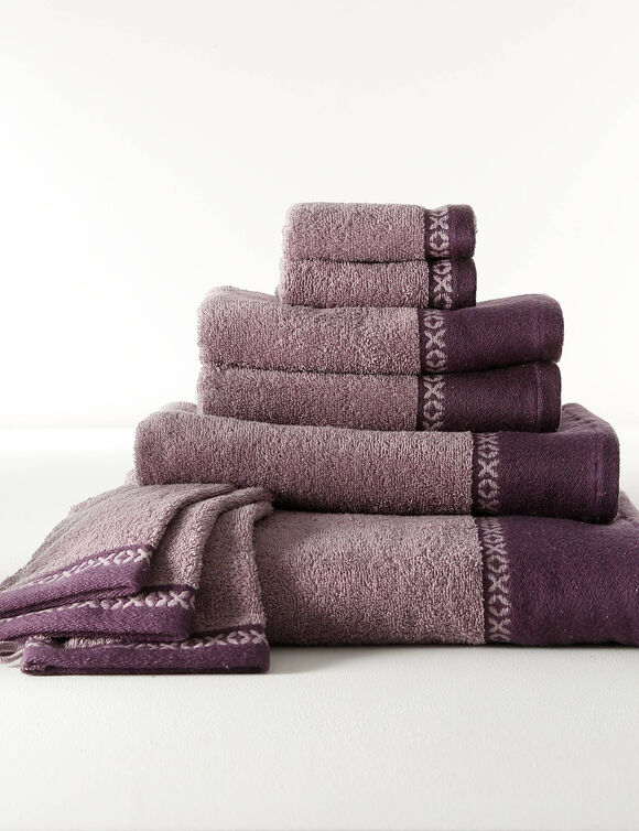 Collectie badhanddoeken 420 g/m2, geweven fantasie sierrand (lavendel)