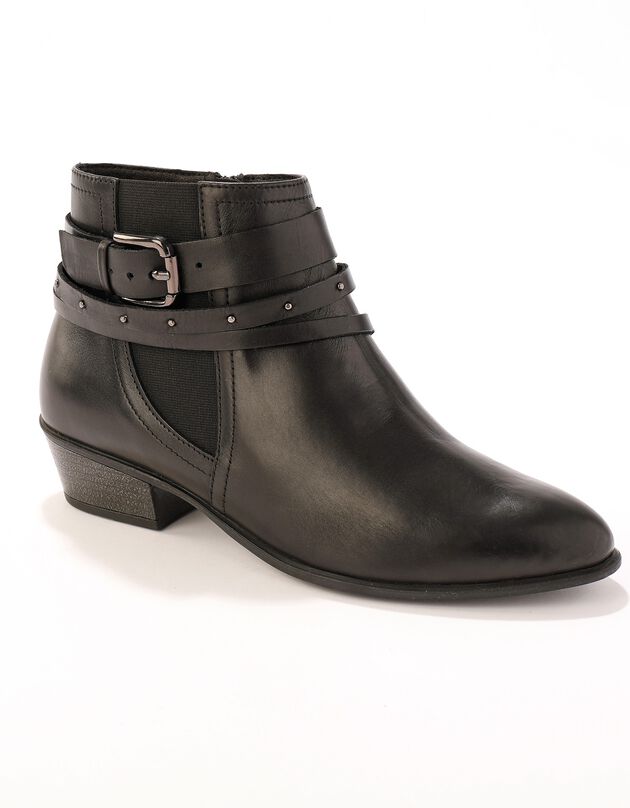 Boots en cuir multibrides à boucle en métal - femme, noir Boots en cuir multibrides à boucle en métal - femme, noir, hi-res