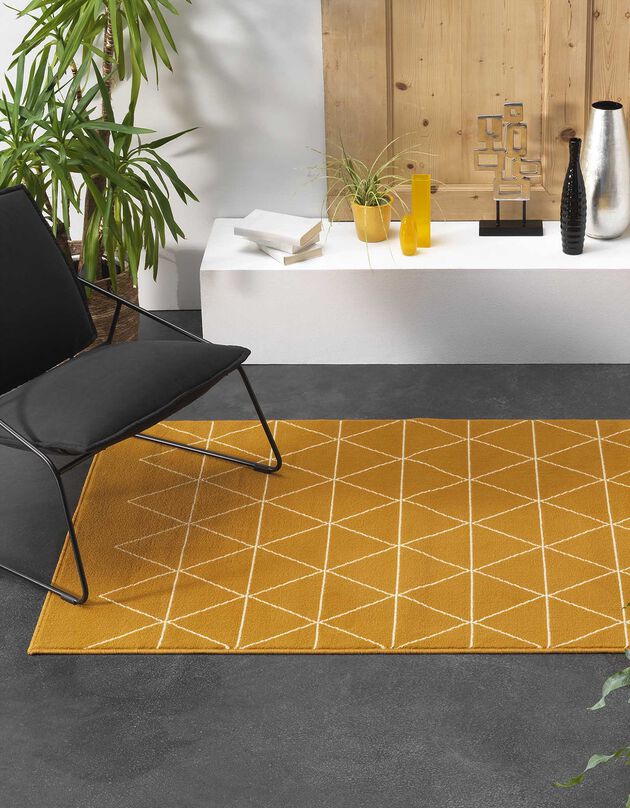 Rechthoekig tapijt met geometrisch motief, geel (geel)