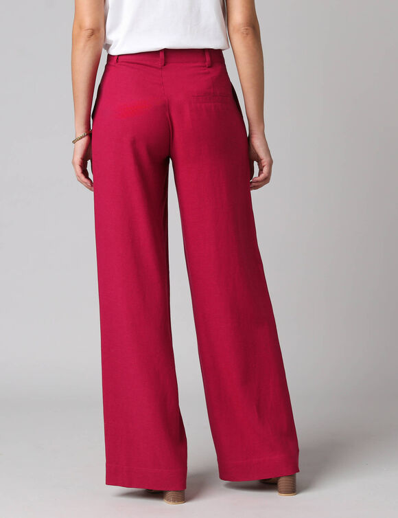 Pantalon large &agrave; pinces uni, en viscose-lin (framboos)
