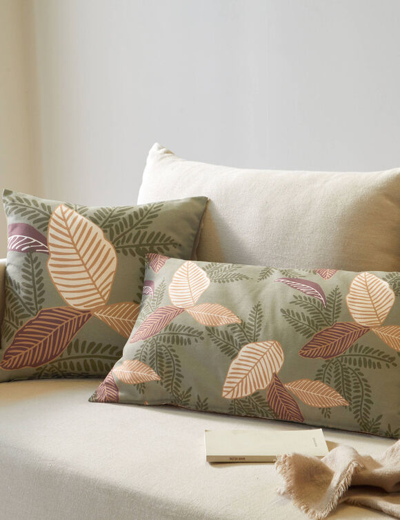 Housse de coussin carrée imprimé feuilles - lot de 2 (vert)