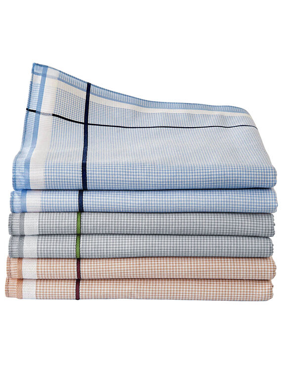 Mouchoirs à carreaux coton tissé teint - lot de 12 (blanc / bleu)