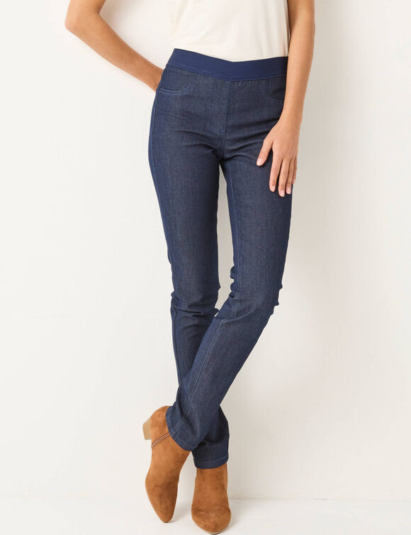 Jegging in denim met elastische taille, grote lengte (raw)