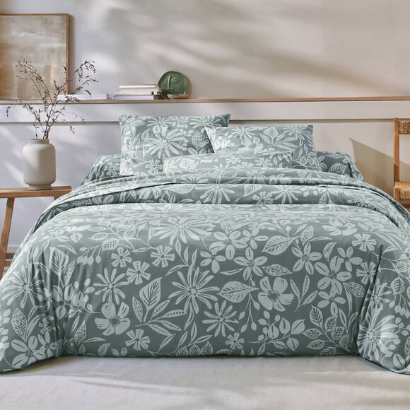 Linge de lit Céline en coton imprimé floral (eucalyptus)