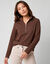 T-shirt col montant zipp&eacute; uni, manches longues (chocolat)