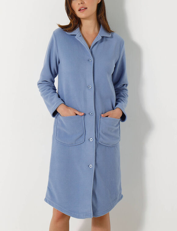 Peignoir polaire boutonn&eacute; (bleu)
