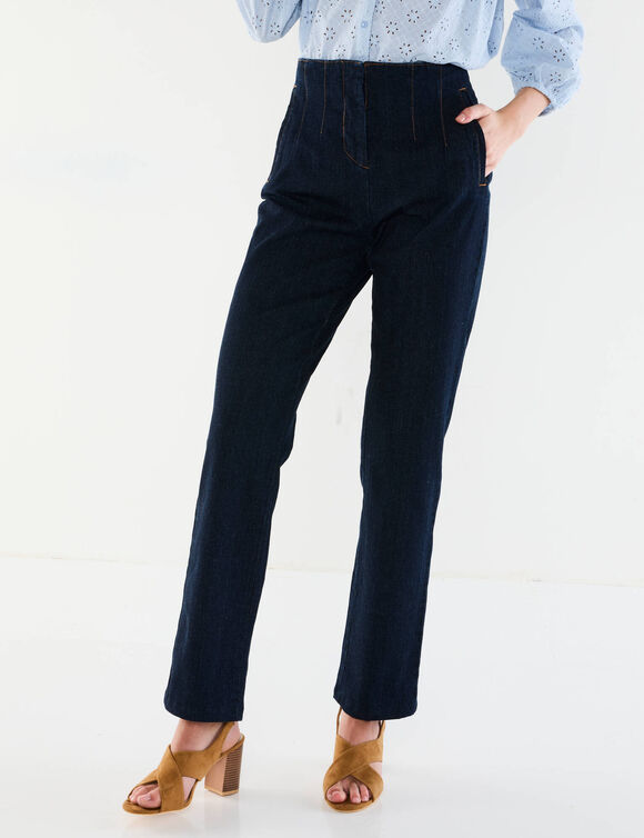 Jean gainant, coupe droite taille haute (brut)