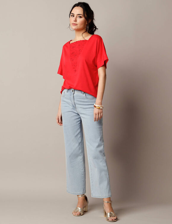 T-shirt boite brodé, manches courtes amples (rouge)