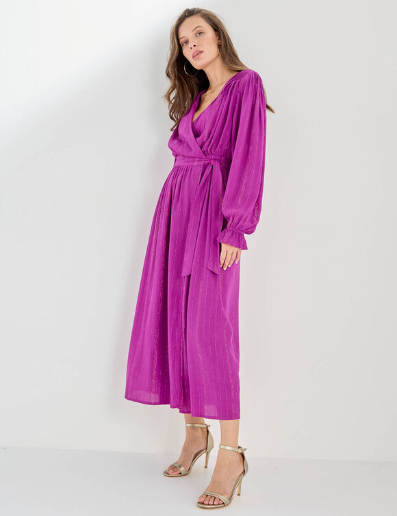 Robe longue "portefeuille" en cr&eacute;pon, doubl&eacute;e (violine)