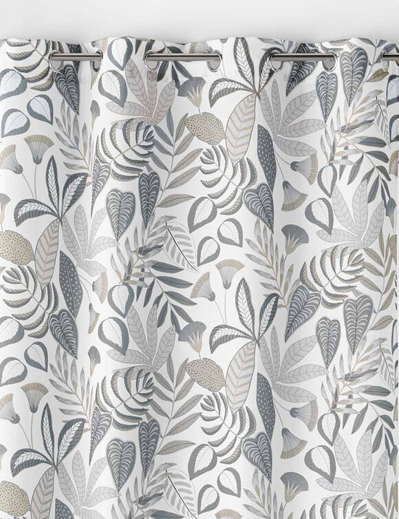 Gordijn met oogringen, natuurlijke print (grijs / taupe)