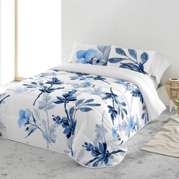 Couvre-lit matelassé imprimé Bleuet (blanc)