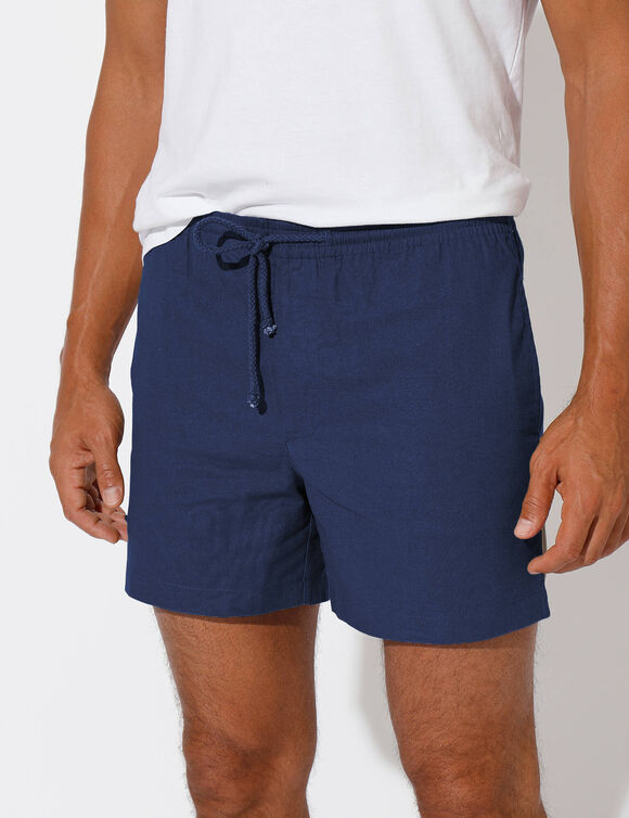 Short in canvas met elastische taille (marine)