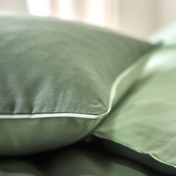 Linge de lit uni bicolore - coton 57 fils/cm&sup2; (eucalyptus / vert amande)
